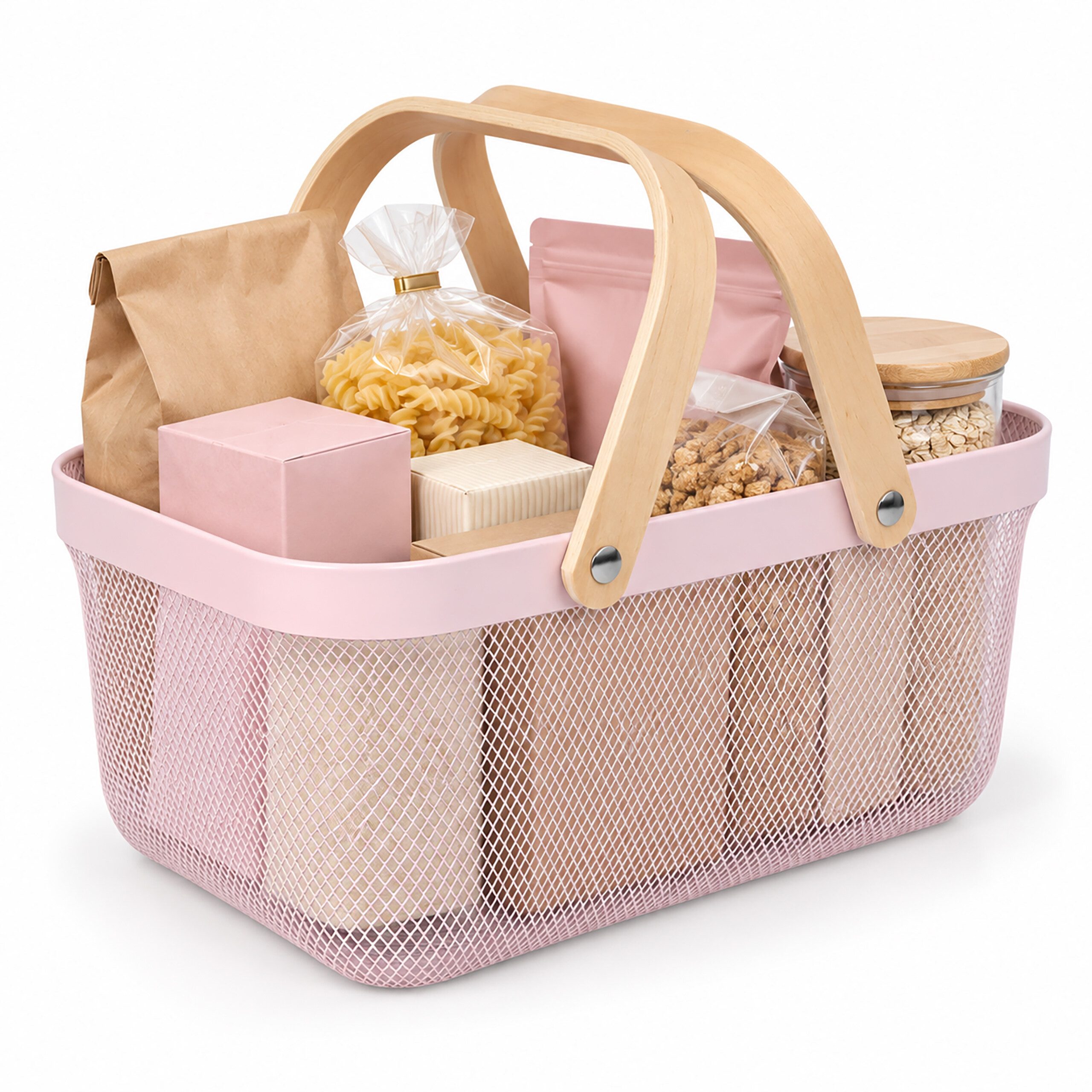 relaxdays Aufbewahrungskorb Eckiger Drahtkorb mit Henkeln (1 St), Rosa
