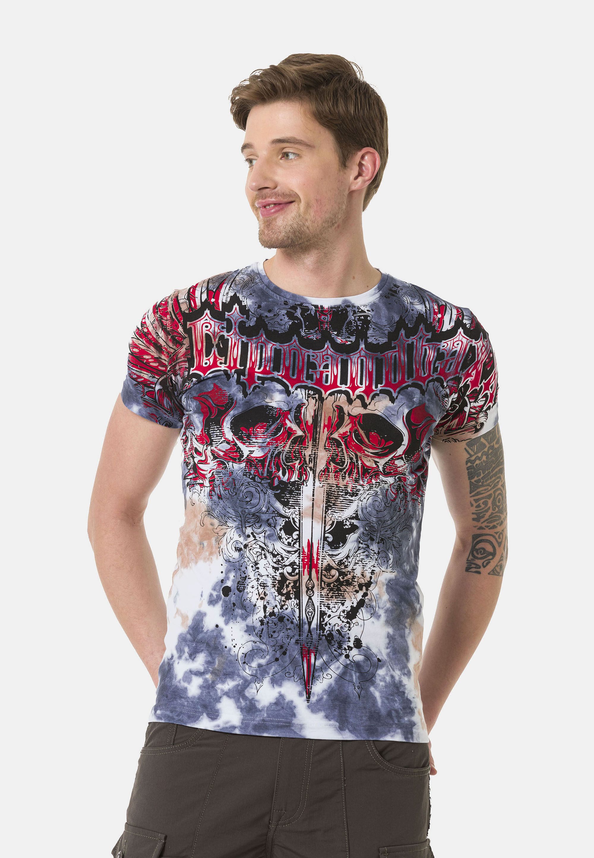 Cipo & Baxx T-Shirt T-Shirt im Batik-Look mit Print