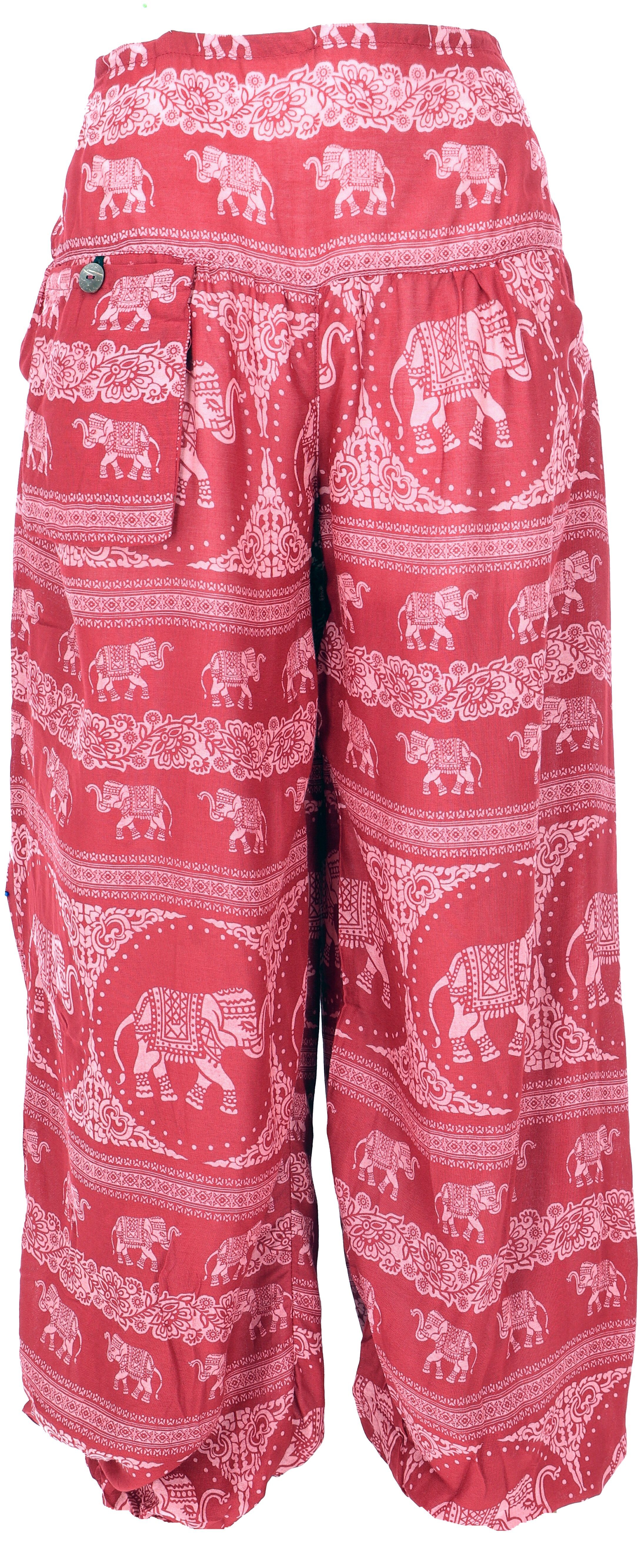 Bekleidung Ethno alternative Guru-Shop Relaxhose Style, Pluderhose mit Luftige Elefantendruck,.. rot