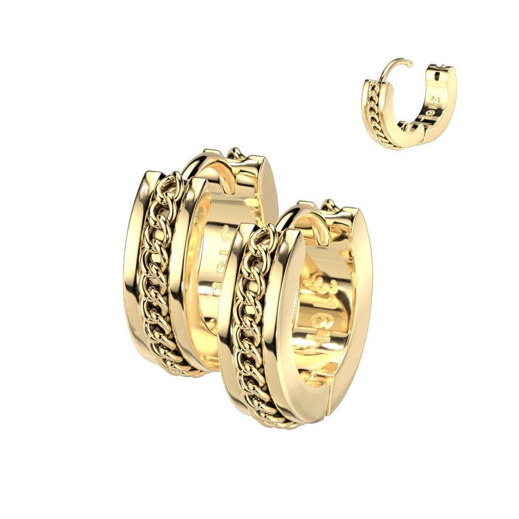 Taffstyle Paar Creolen 1 Paar Ohrringe Rocker Creolen Huggie Scharnier Kette Inlay Gold (Weihnachten Valentinstag Muttertag), Schmuck Ohrringe Creolen Frauen Damen Schmuck Geschenke zum Geburtstag