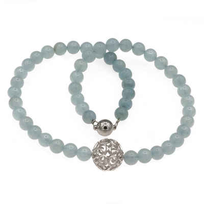 Bella Carina Perlenkette »Kette mit 8 mm Aquamarin Perlen und großer Silber Perle«, mit echten Aquamarin Perlen und einer großen Silberperle