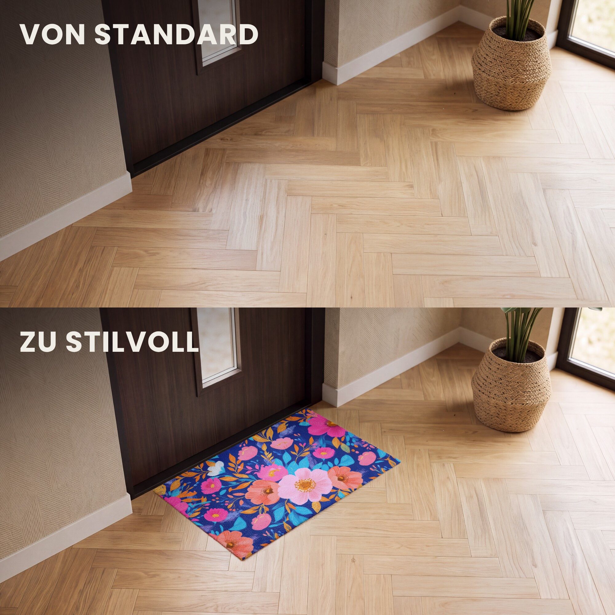 MuchoWow Fußmatte Blumen - Blau - Rosa, Rechteckig, innen Schmutzfangmatte, Tür, Schmutzfänger Flur, Teppich 60x40 cm – Bild 3 von 5