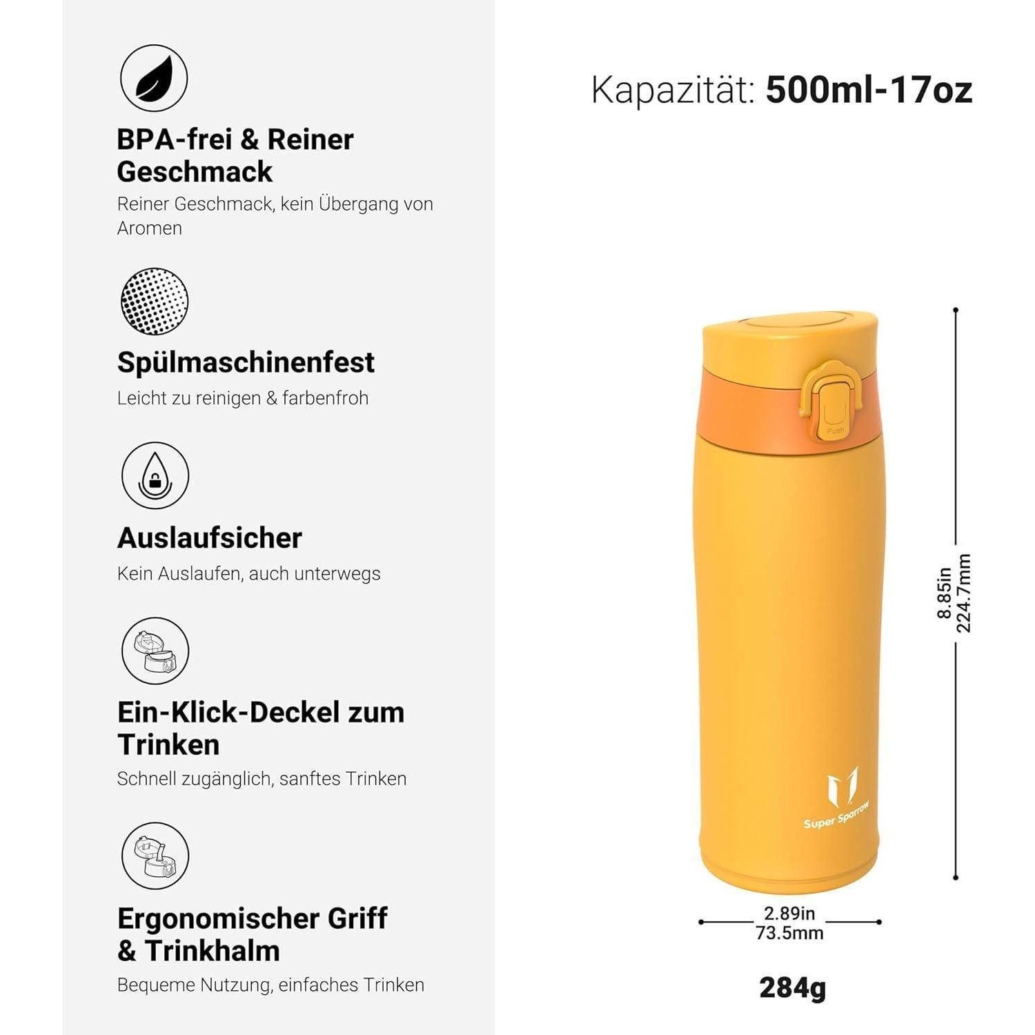 LuxusKollektion Thermoflasche Trinkflasche Edelstahl Thermosflasche 500 ml M- Vitalität Orange