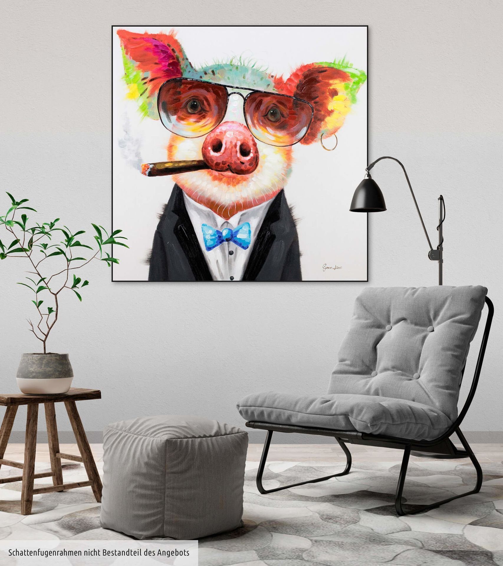 80x80 HANDGEMALT Leinwandbild Gemälde KUNSTLOFT Wandbild cm, 100% Bacon Wohnzimmer Smoking Hot