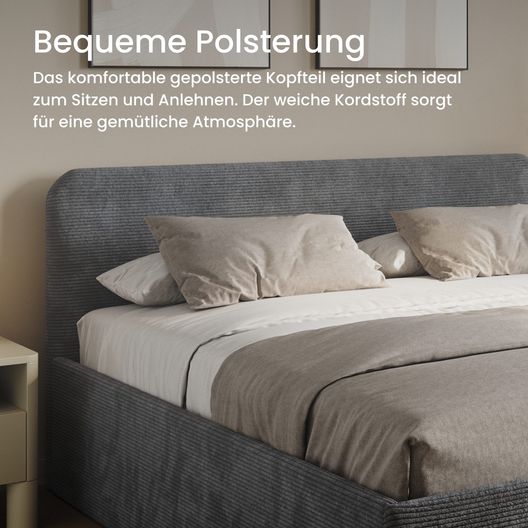 Home Collective Polsterbett Bett mit Stauraum, verstellbarem Lattenrost, viele Größen (Größen: 100x200 120x200 140x200 160x200 180x200 200x200, hochwertiger Kor – Bild 5 von 5