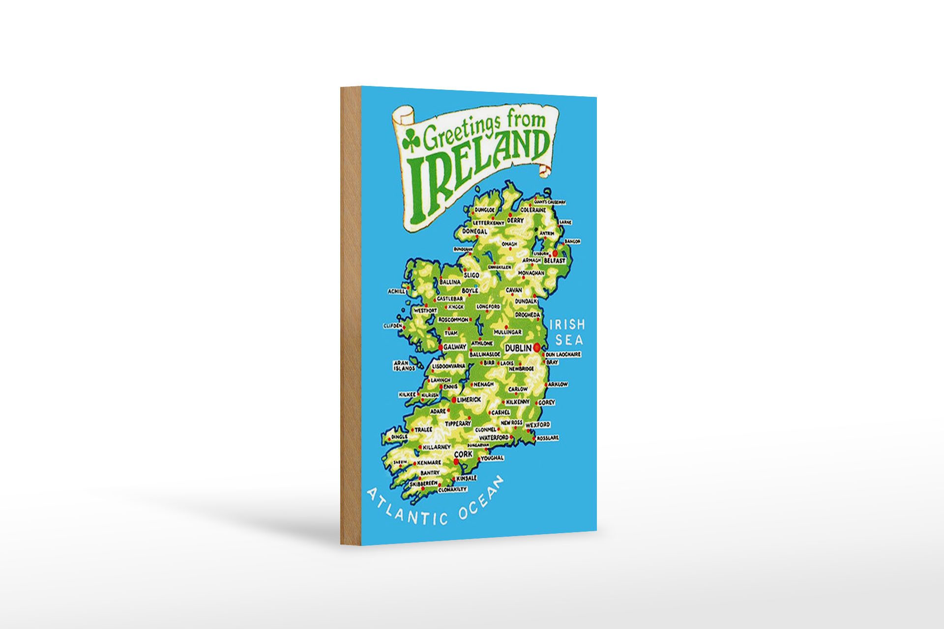 Holzbild Urlaub 12x18cm Greetings from Ireland Landkarte