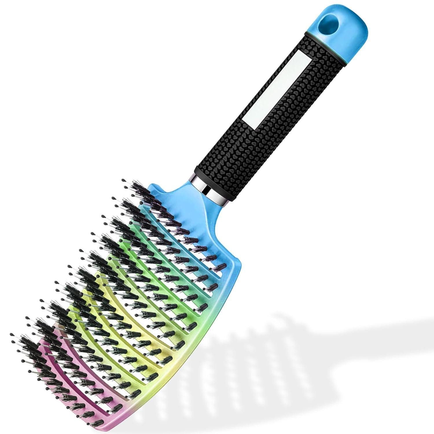 LuxusKollektion Haarentwirrbürste Haarbürste Entwirrungsbürste Wildschweinborsten Detangler D-Regenbogen