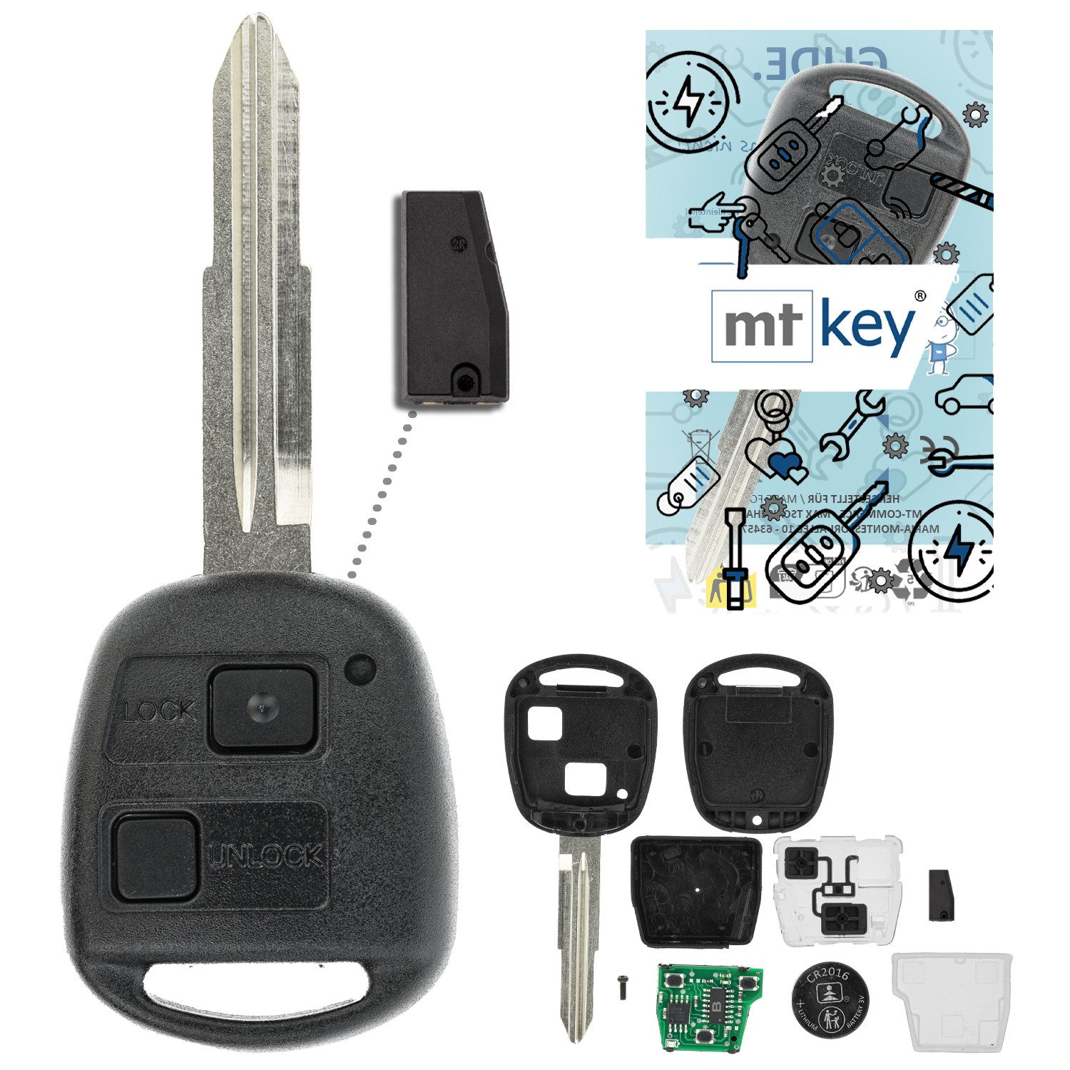 mt-key Schlüsseltasche Auto Funk Schlüssel Fernbedienung TOY41 434MHZ ID67 (Set), für Toyota Highlander (U20, 04–07); Land Cruiser (J120, 02–09)