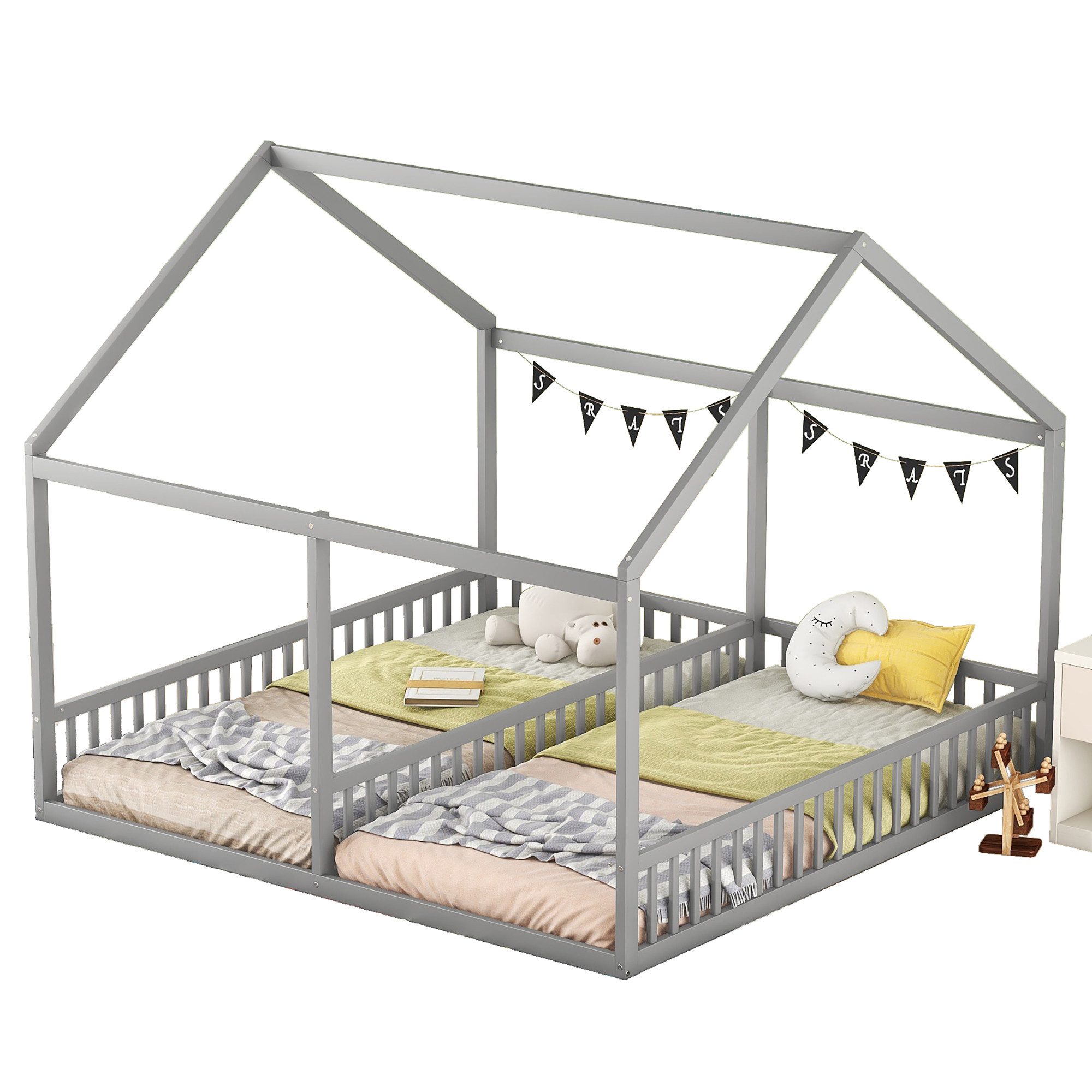 Flieks Kinderbett, Massivholz Einzelbett Doppelbett Hausbett günstig online kaufen