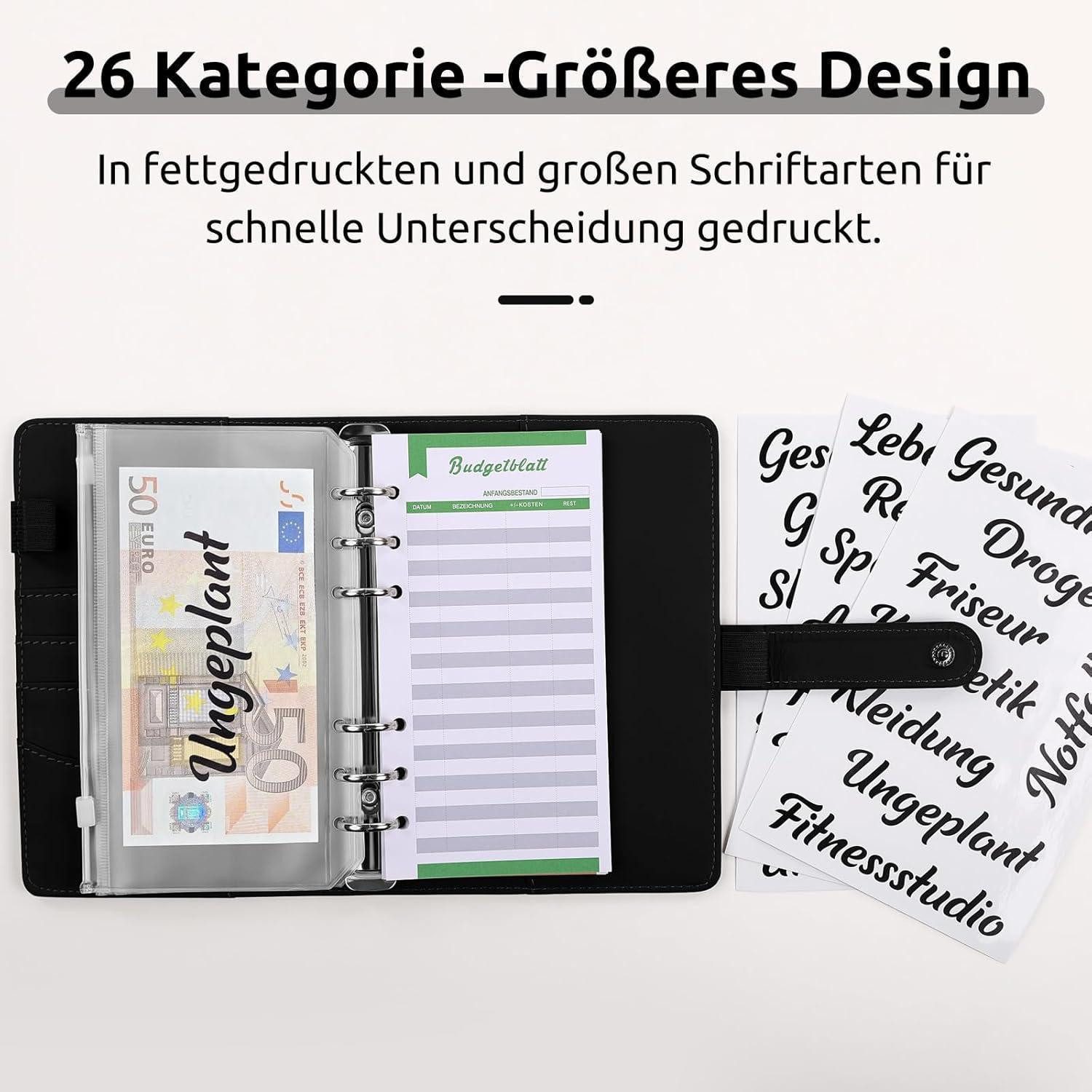 LuxusKollektion Ringbuchmappe Budget Planner Deutsch A6 PU-Leder Binder Geldumschläge Budget Blätter