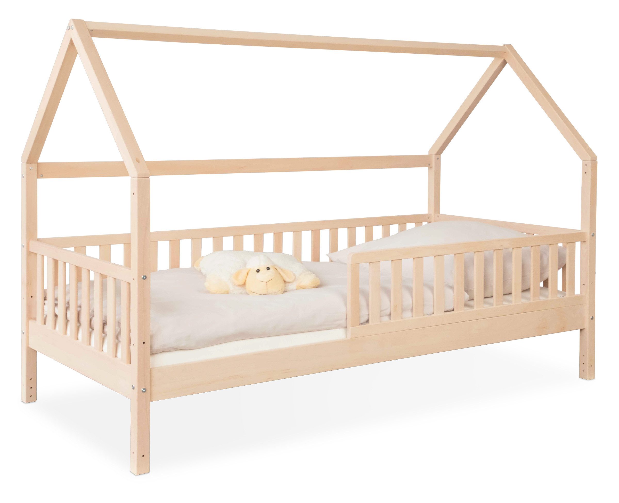 Ehrenkind Hausbett Livo aus massivem Buchenholz in verschiedenen Größen (FSC® zertifiziertMontessori Kinderbett, Jugendbett, 90x200), höhenverstellbar