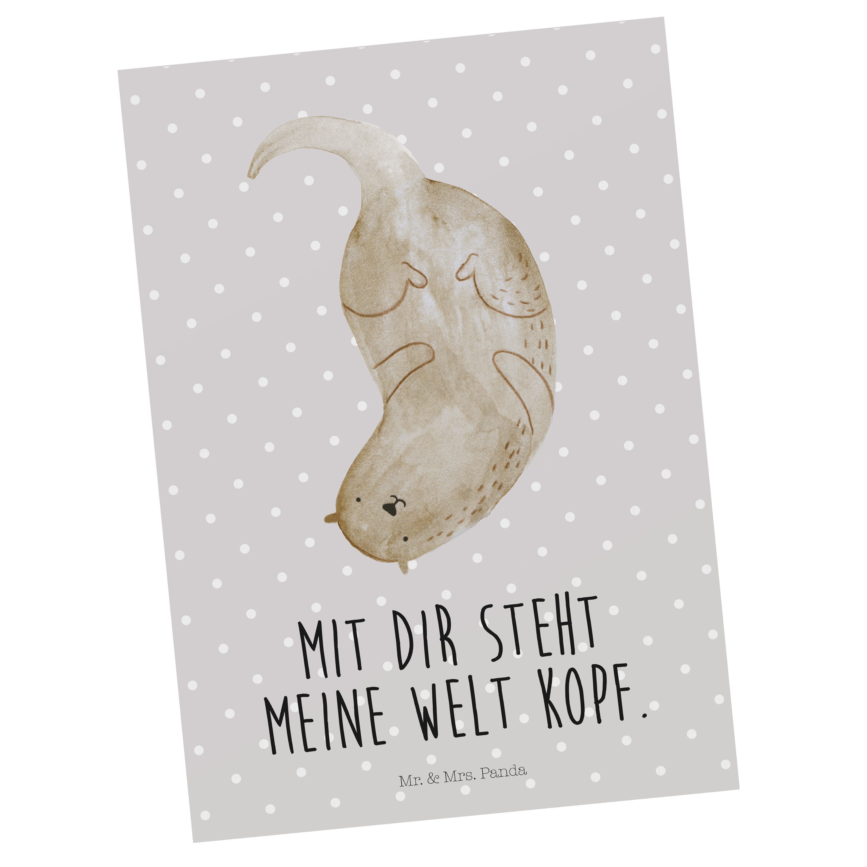 Mr. & Mrs. Panda Postkarte Otter kopfüber - Grau Pastell - Geschenk, Einladung, Einladungskarte