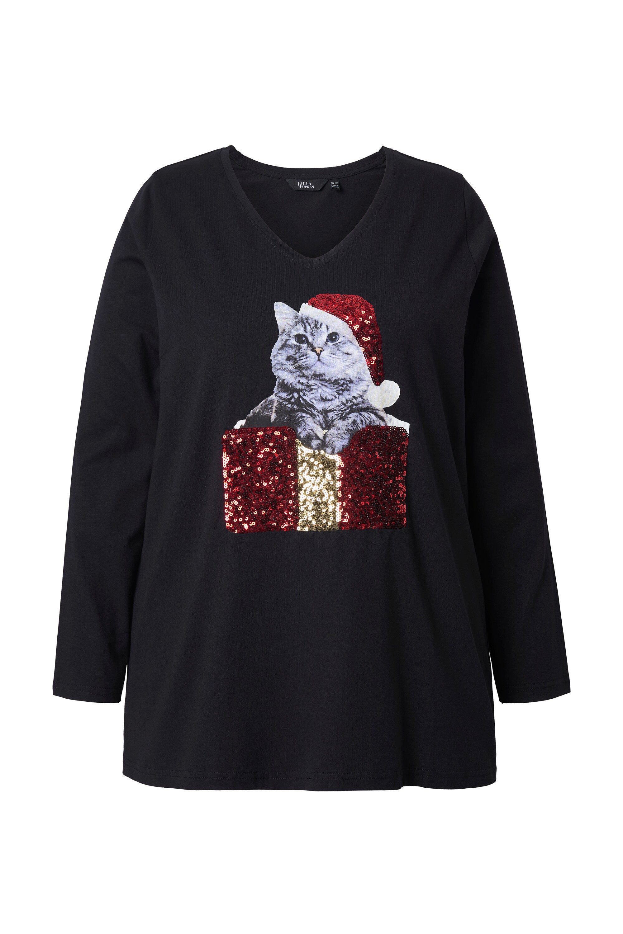 Ulla Popken Longsleeve Shirt Katze Pailletten günstig online kaufen