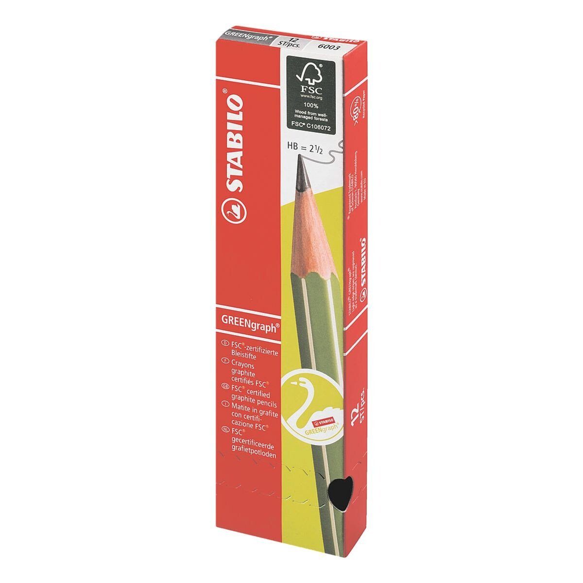 STABILO Bleistift GREENgraph 6003, (12-tlg), HB (mittelweich), Sechskant, ohne Radiergummi