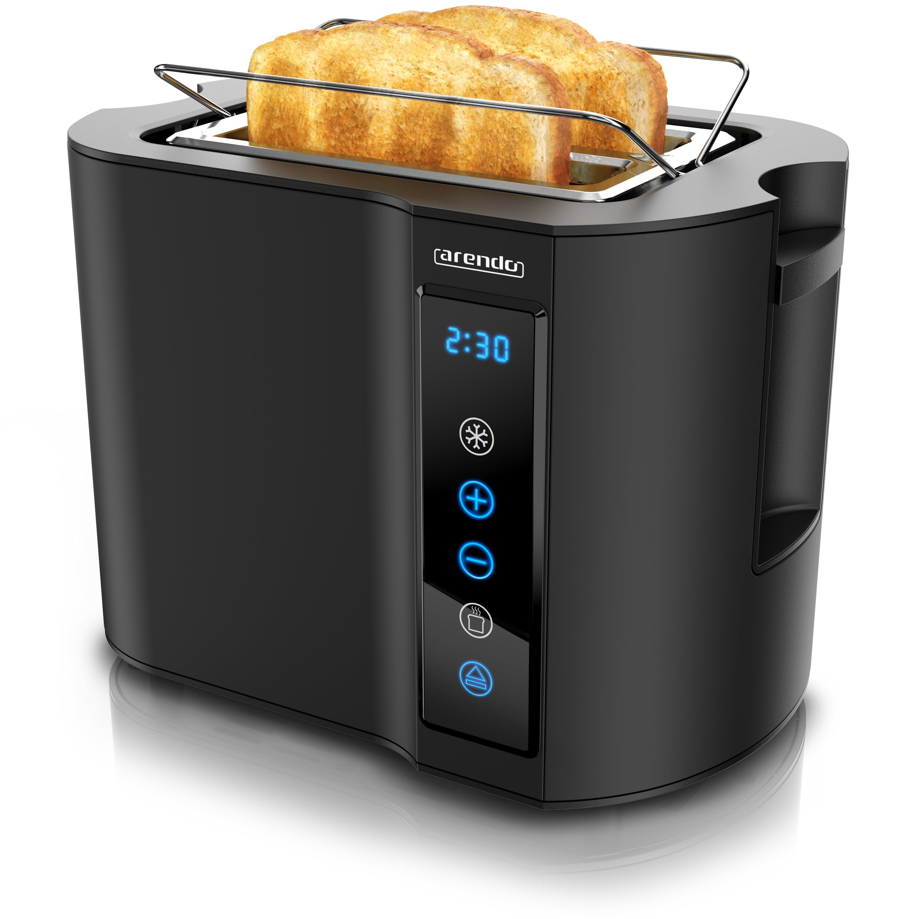 Arendo Toaster Wärmeisoliertes Doppelwandgehäuse, 2-Scheiben, Display Restzeitanzeige, 2 kurze Schlitze, für 2 Scheiben, 800 W, Edelstahl, Kurzschlitz, Brötchenaufsatz, 7 Bräunungsgrade, Touchpanel