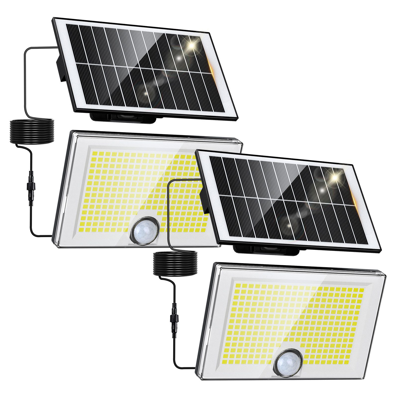 skelo LED Solarleuchte Solarlampen für Außen, Solarleuchte mit Bewegungsmelder, 204 LED, solar strahler außen, LED fest integriert, Kaltweiß, 3 Modi, IP65, PIR-Sicherheitsleuchte für Garten, Hof, Schuppen, Garage