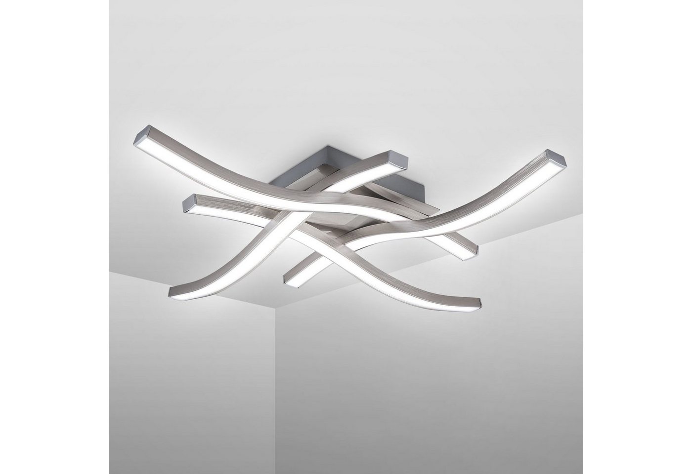 B.K.Licht LED Deckenleuchte, LED fest integriert, Neutralweiß, Deckenlampe, neutralweiß, 20 Watt 2.000 Lumen, Aluoptik, geschwungen