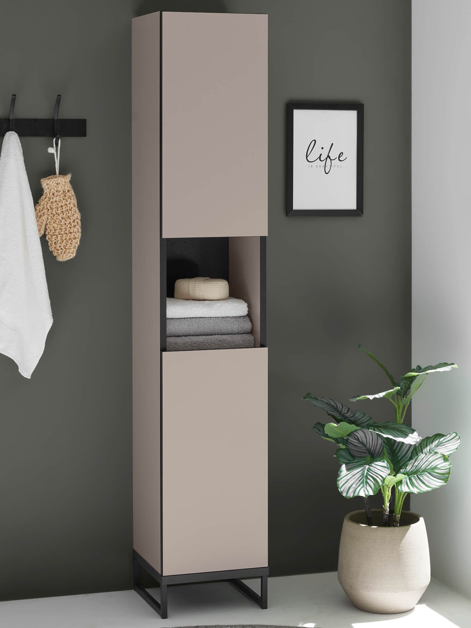 moebel-dich-auf Hochschrank VENEZIA (schmaler Badezimmer Wandschrank in kaschmir 30 cm breit)