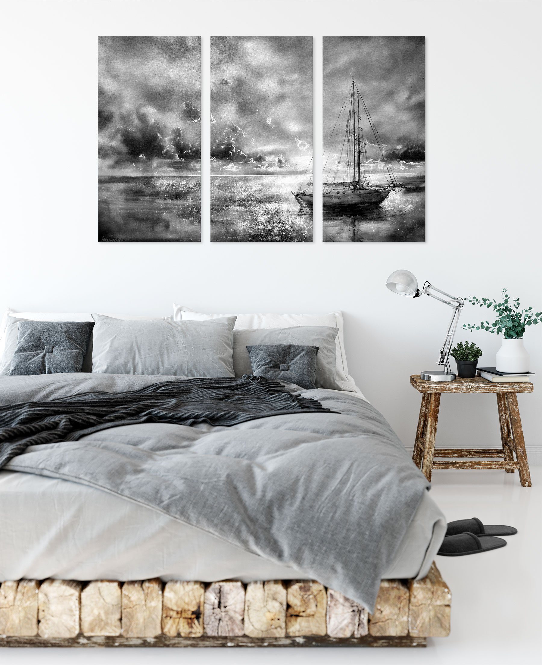 Gemälde fertig Pixxprint Bootes Bootes, (120x80cm) Gemälde 3Teiler Leinwandbild (1 Leinwandbild eines Zackenaufhänger Schönes bespannt, eines inkl. St), Schönes