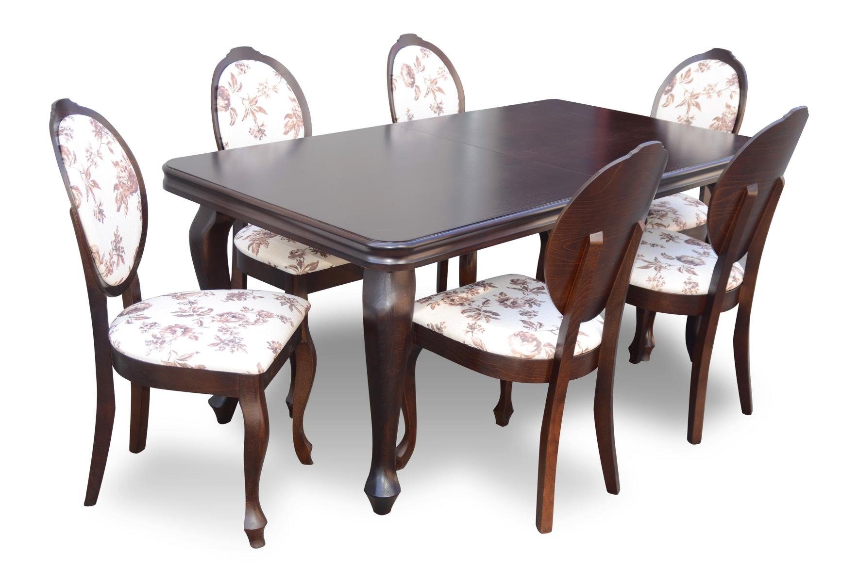 JVmoebel Essgruppe, Klassischer Esstisch Tisch Garnitur + Stühle Esszimmer 7tlg. Set 6x Holz Stuhl