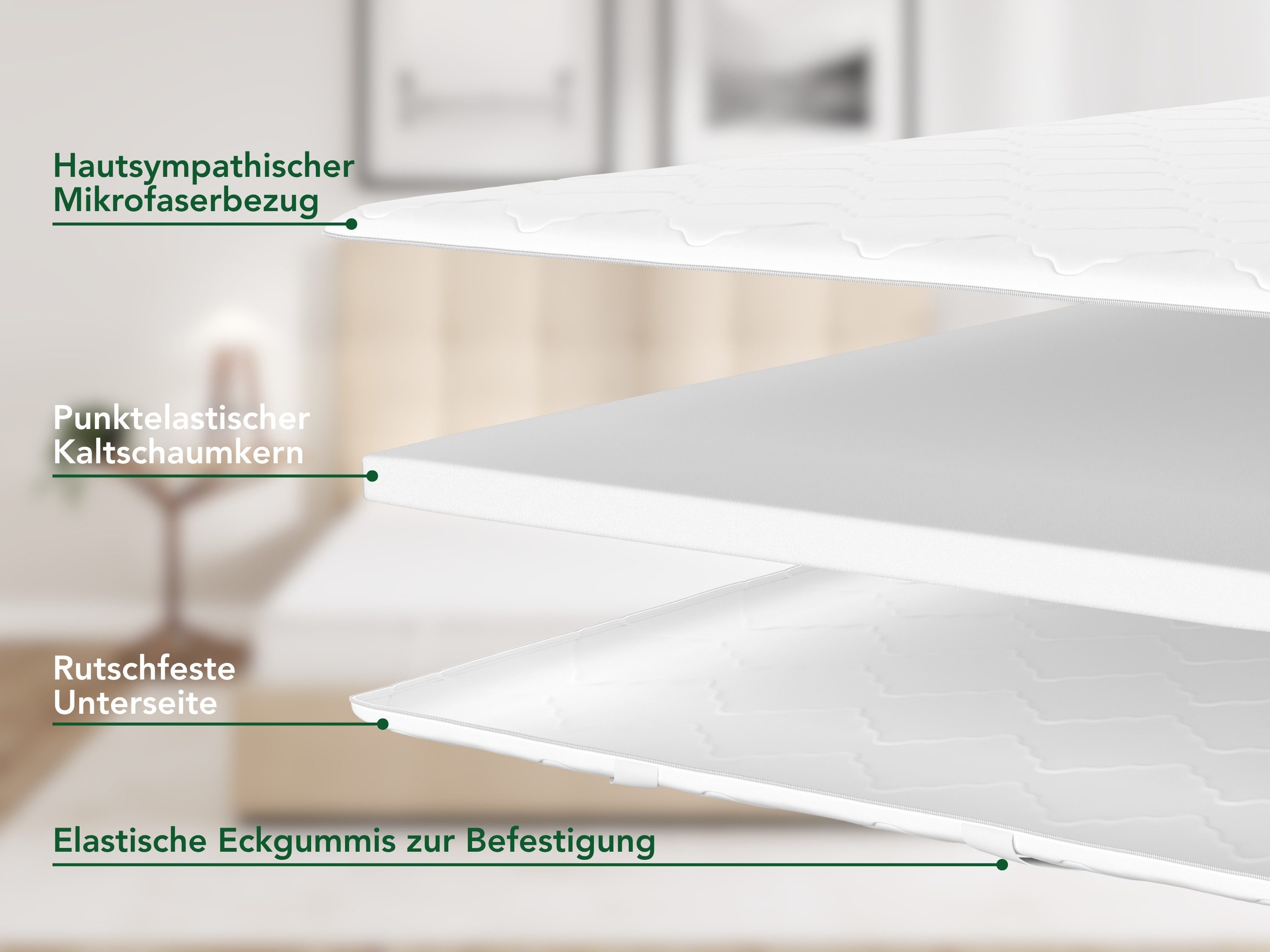 Dreamstar, Topper ergonomischer Matratzentopper in 3 Härtegraden - weich, mittel, fest, 6 cm hoch, Kaltschaum, rutschfest, Bezug waschbar - für Matratzen und Boxspringbetten