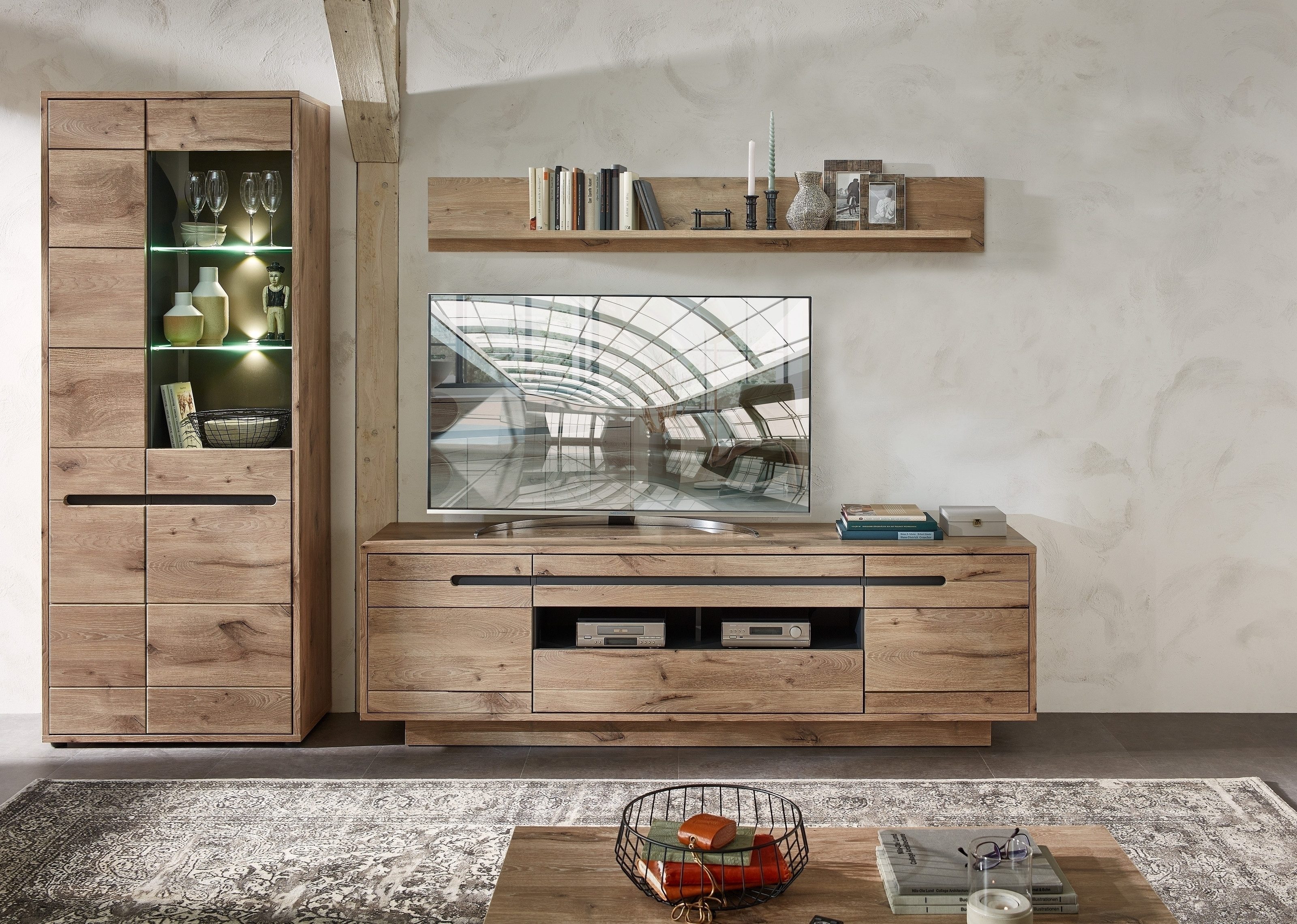 Innostyle Wohnwand in Viking Oak Dekor, MDF, Spannplatte - 299x202x44cm (BxHxT)