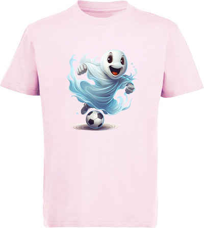 MyDesign24 T-Shirt Kinder Fussball Print Shirt - Fussball spielender Geist Bedrucktes Jungen und Mädchen Fussball T-Shirt, i486