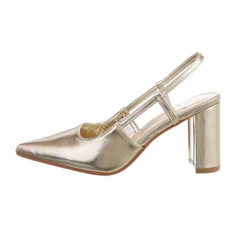 Ital-Design Damen Abendschuhe Elegant Schnürpumps Blockabsatz High Heel Pumps in Gold