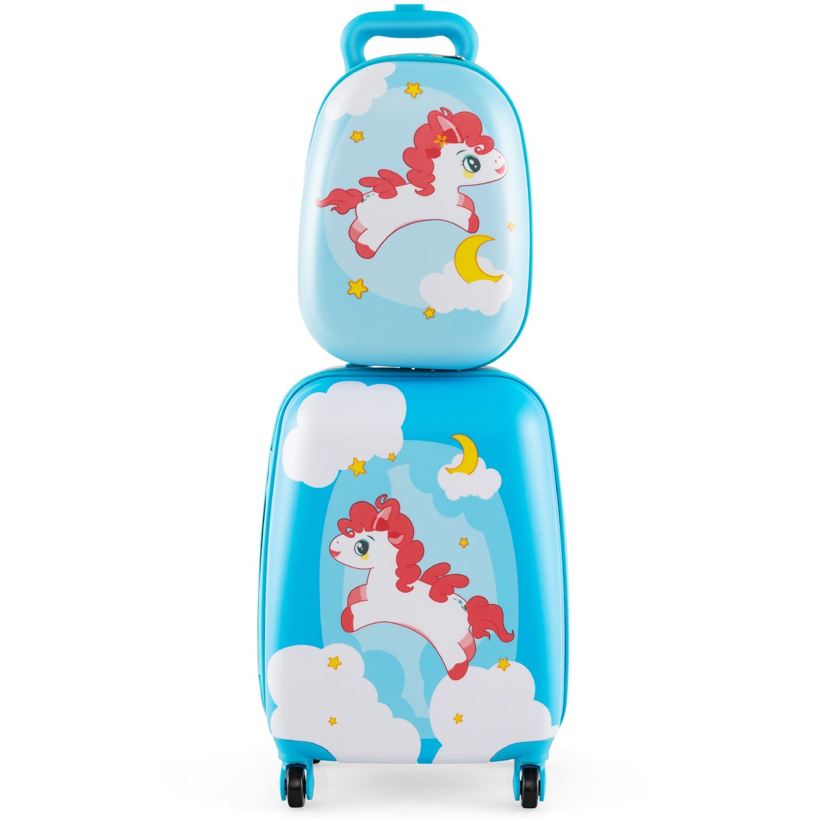 COSTWAY Kinderkoffer 12"+16" Kindertrolley mit Rucksack