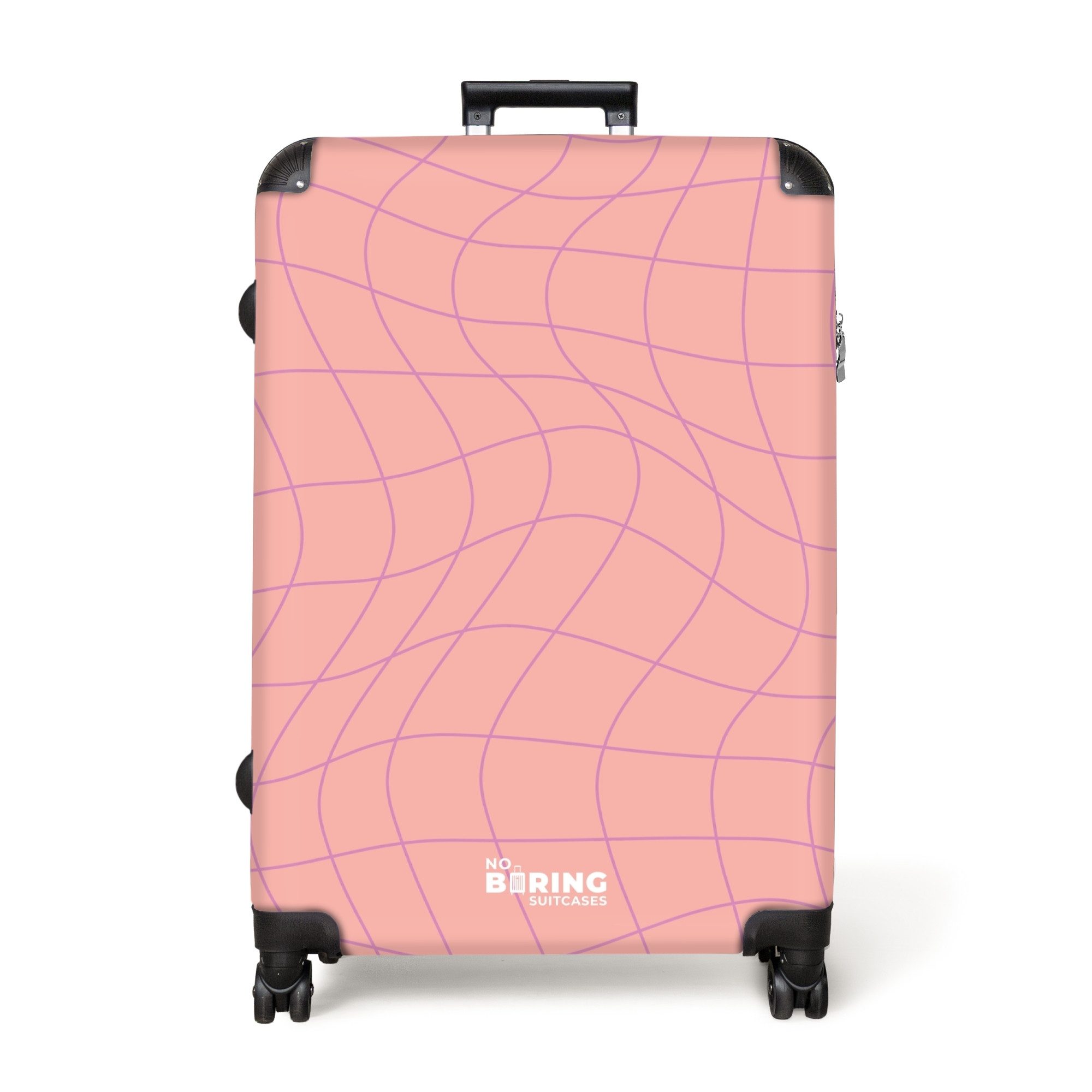 NoBoringSuitcases.com© Hartschalen-Trolley Rosa mit lila Wellenlinien günstig online kaufen