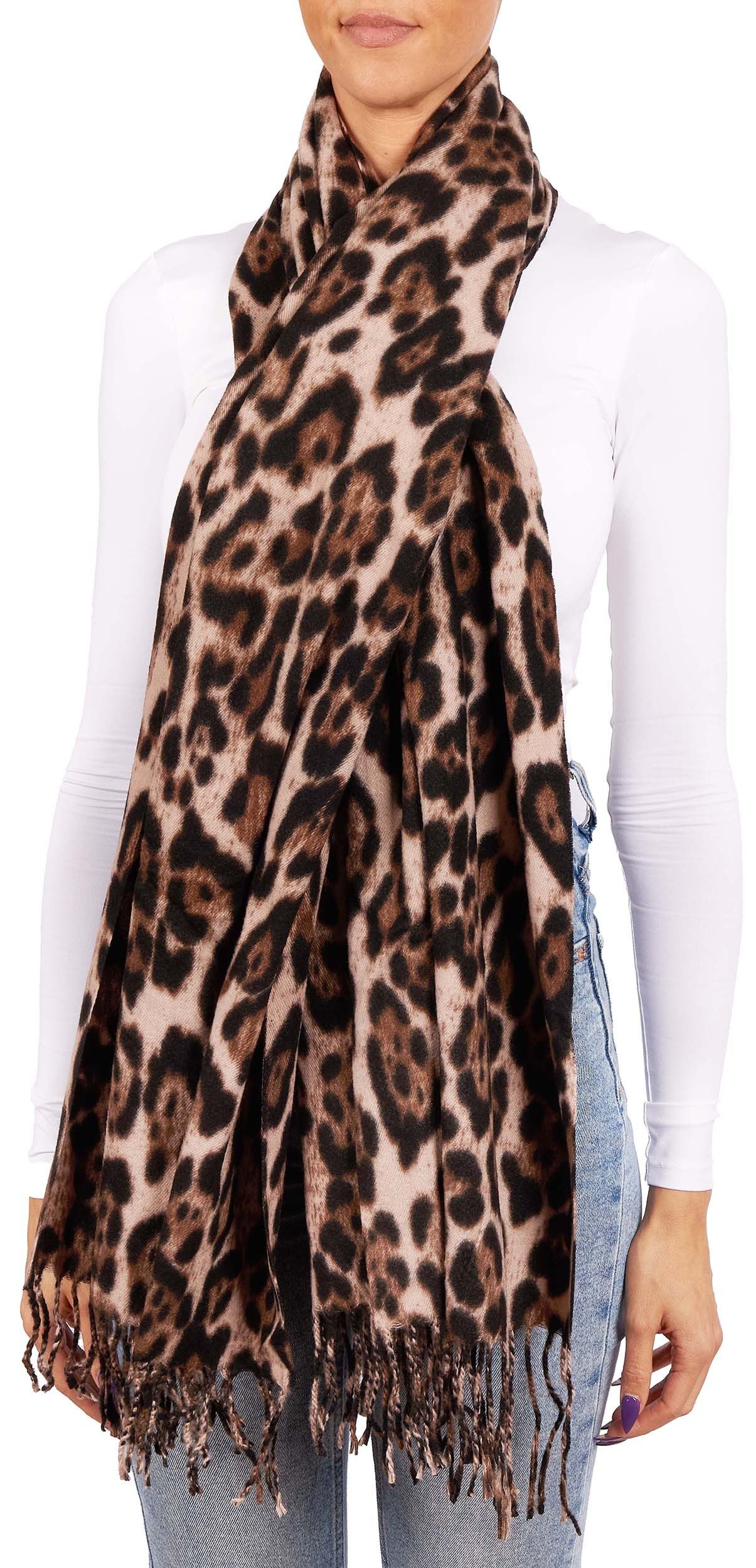 BRUBAKER Schal Cashmirillo Damen Schal mit Leoparden Muster - 70 x 200 cm, (Herbstschal Winterschal mit weichem Kaschmir-Gefühl, 1-St), Warm, Kuschelig und Oversized - Leo Damenschal für Herbst und Winter