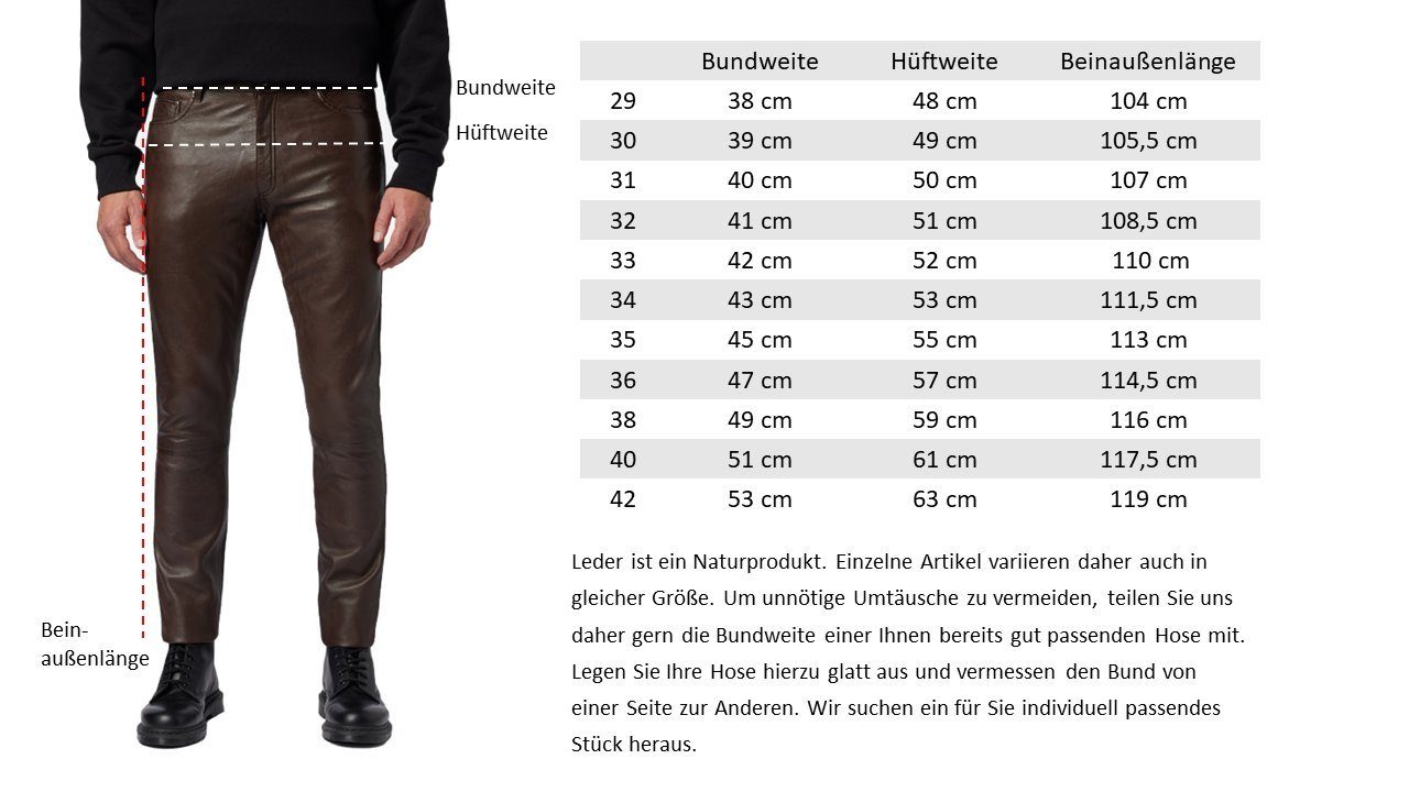 Lederhose No. – 5-Pocket Braun Hochwertiges Leder 3 Stil Lederjeans RICANO TR - Lamm / Fit Slim