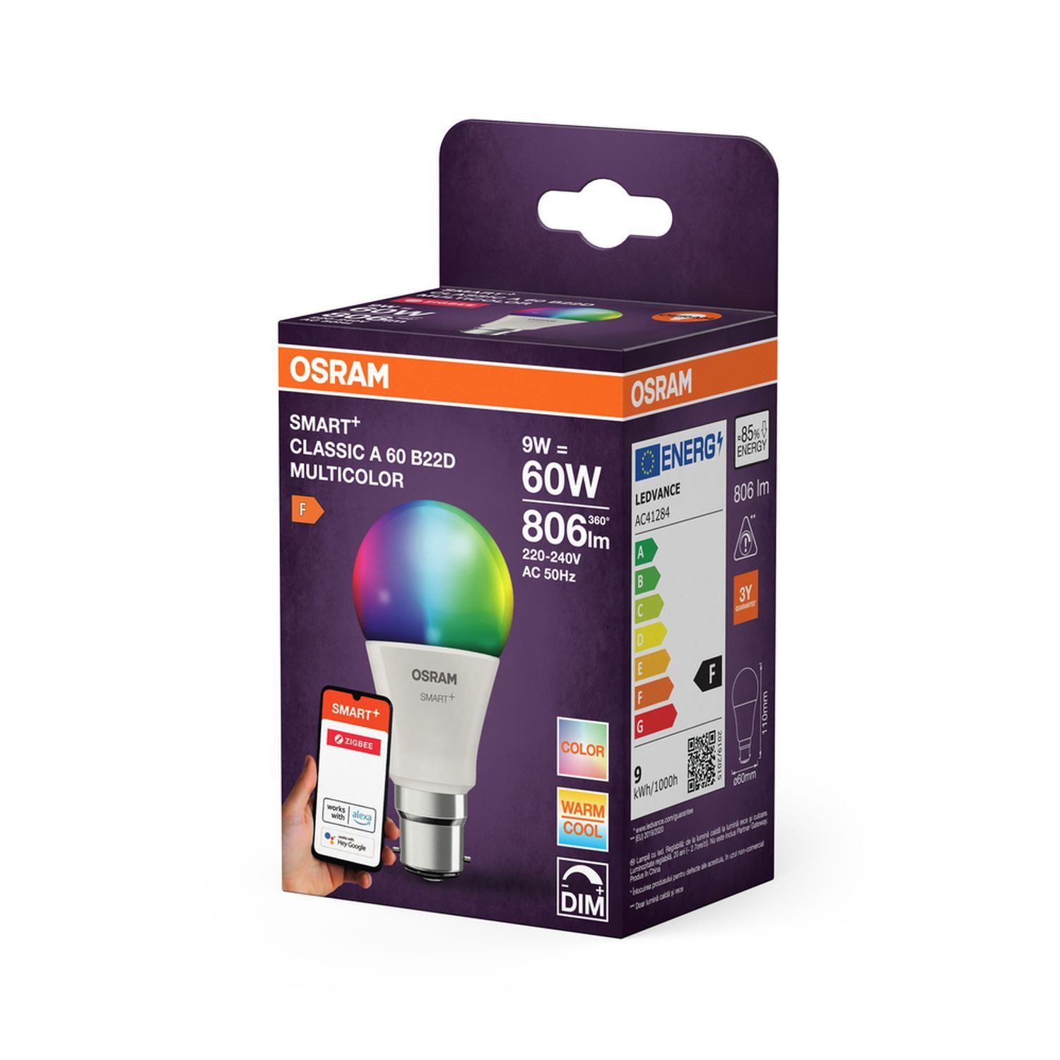 Licht-Erlebnisse LED-Leuchtmittel LAMP, B22d, Smarte Lampe B22d 4er Set RGB CCT 806 lm dimmbar Zigbee via App