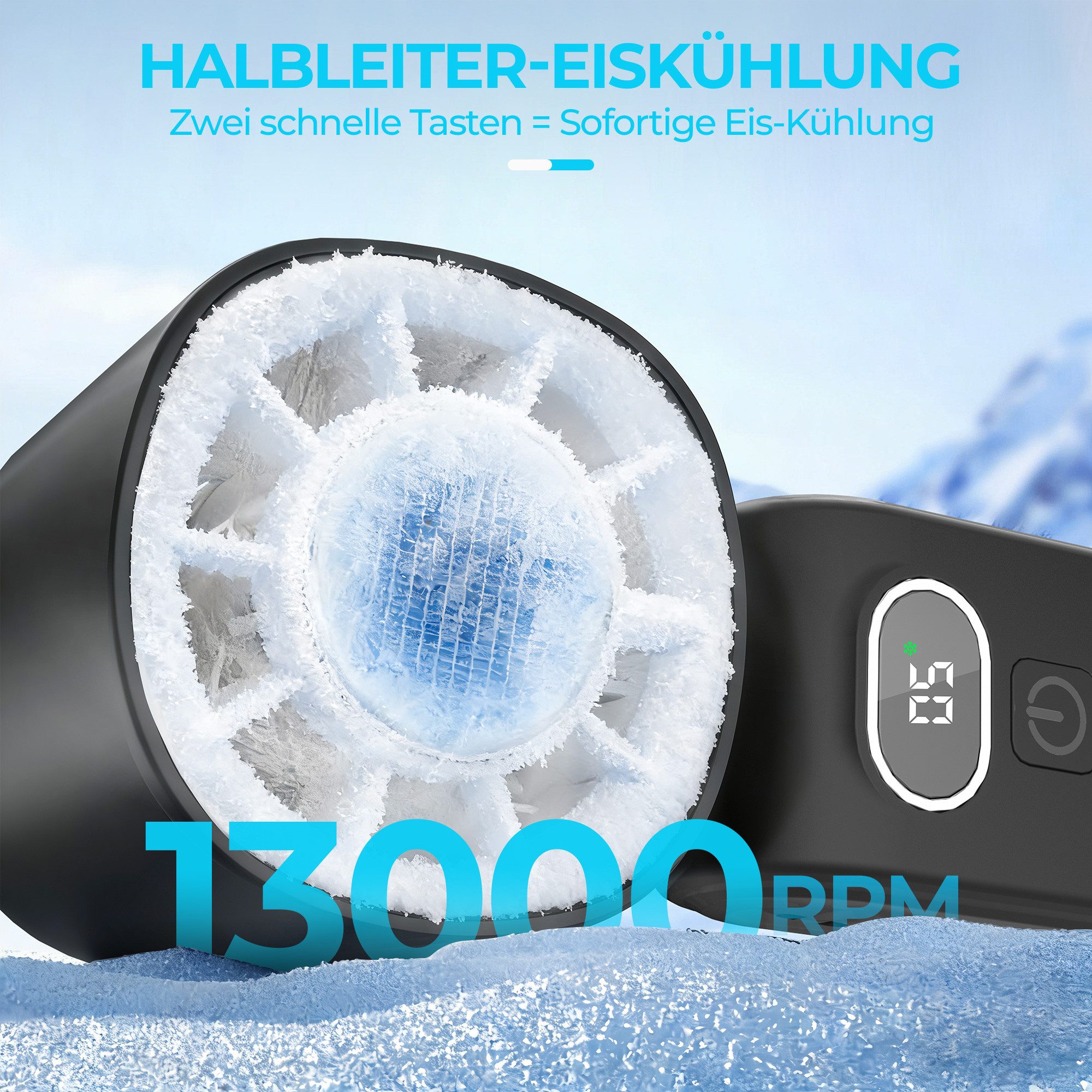 Rhein Beleuchtung Handventilator Handventilator Akku aufladbar, Mini Ventilator klein mit Turbo&Kühlung, 5 Windstufen, 13.000 U/min, bürstenloser Motor