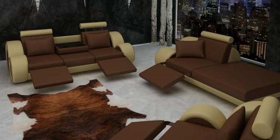 JVmoebel Sofa Moderne Wohnlandschaft aus Leder und Textil mit Chaiselongue, Made in Europa