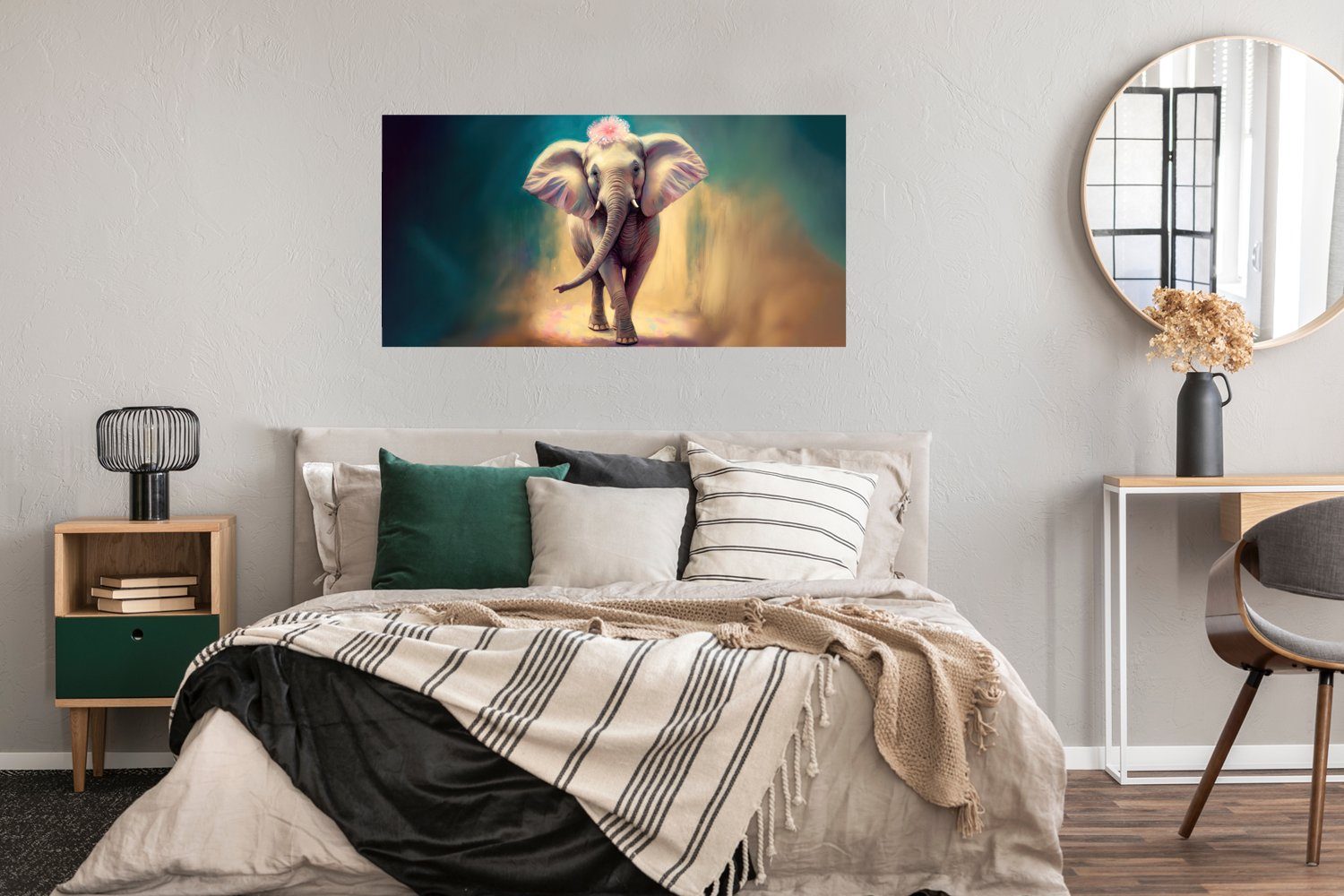 - Poster Kinder, Schlafzimmer, Wanddeko - Rahmen, für Wandposter, Blumen (1 MuchoWow St), Bild Ohne Wohnzimmer, - - Porträt Tiere Malen - Elefant