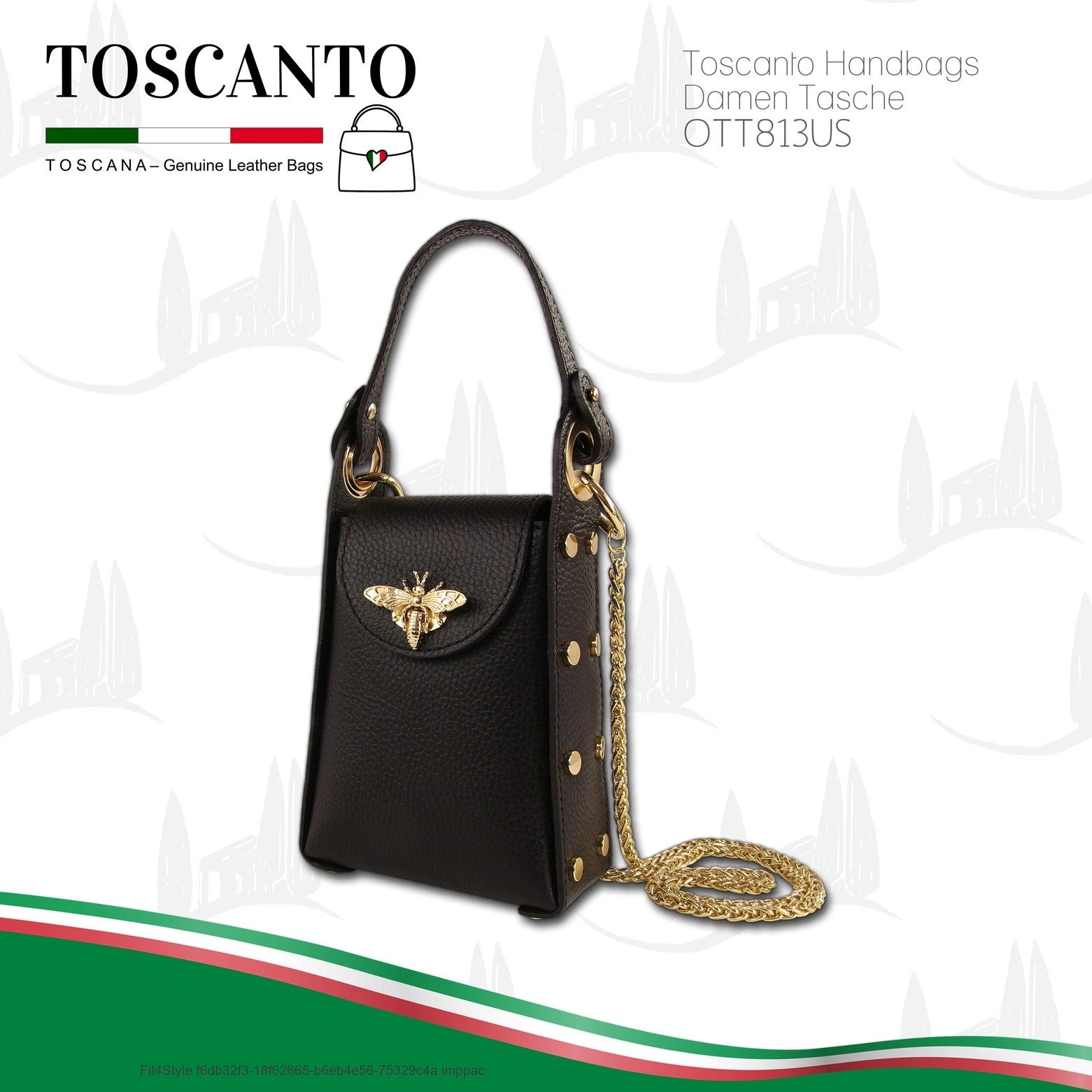 Toscanto Umhängetasche Toscanto Tasche schwarz Umhängetasche (Umhängetasche), Damen Leder Umhängetasche, schwarz ca. 13cm