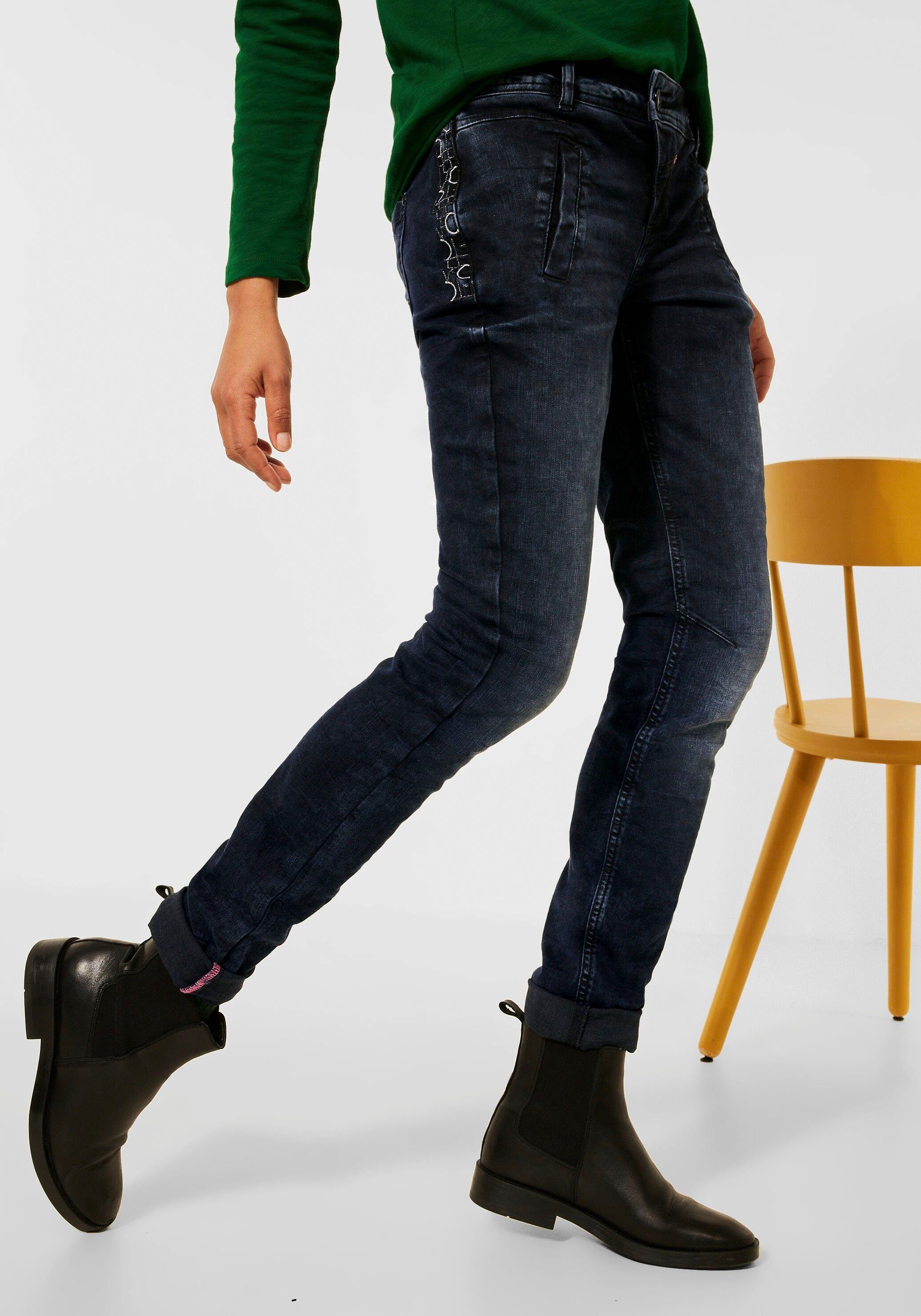 STREET ONE Stretch-Jeans »Style Crissi« Galonstreifen mit Wording online  kaufen | OTTO
