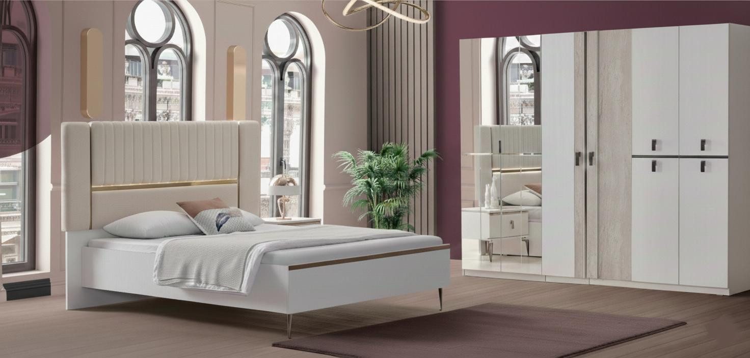 JVmoebel Schlafzimmer-Set Luxuriöses Beiges Schlafzimmer Doppelbett Designer Kleiderschrank, (2-tlg), Made in Europa