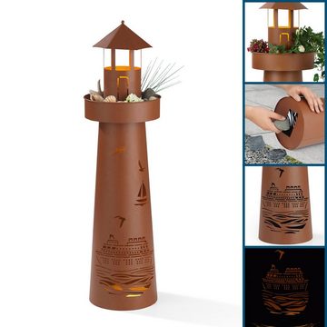 Hoberg Dekosäule LED Deko-Leuchtturm in Rost-Optik - 80cm, XL Garten Deko Säule Außen Beleuchtung Pflanzschale Pflanzsäule