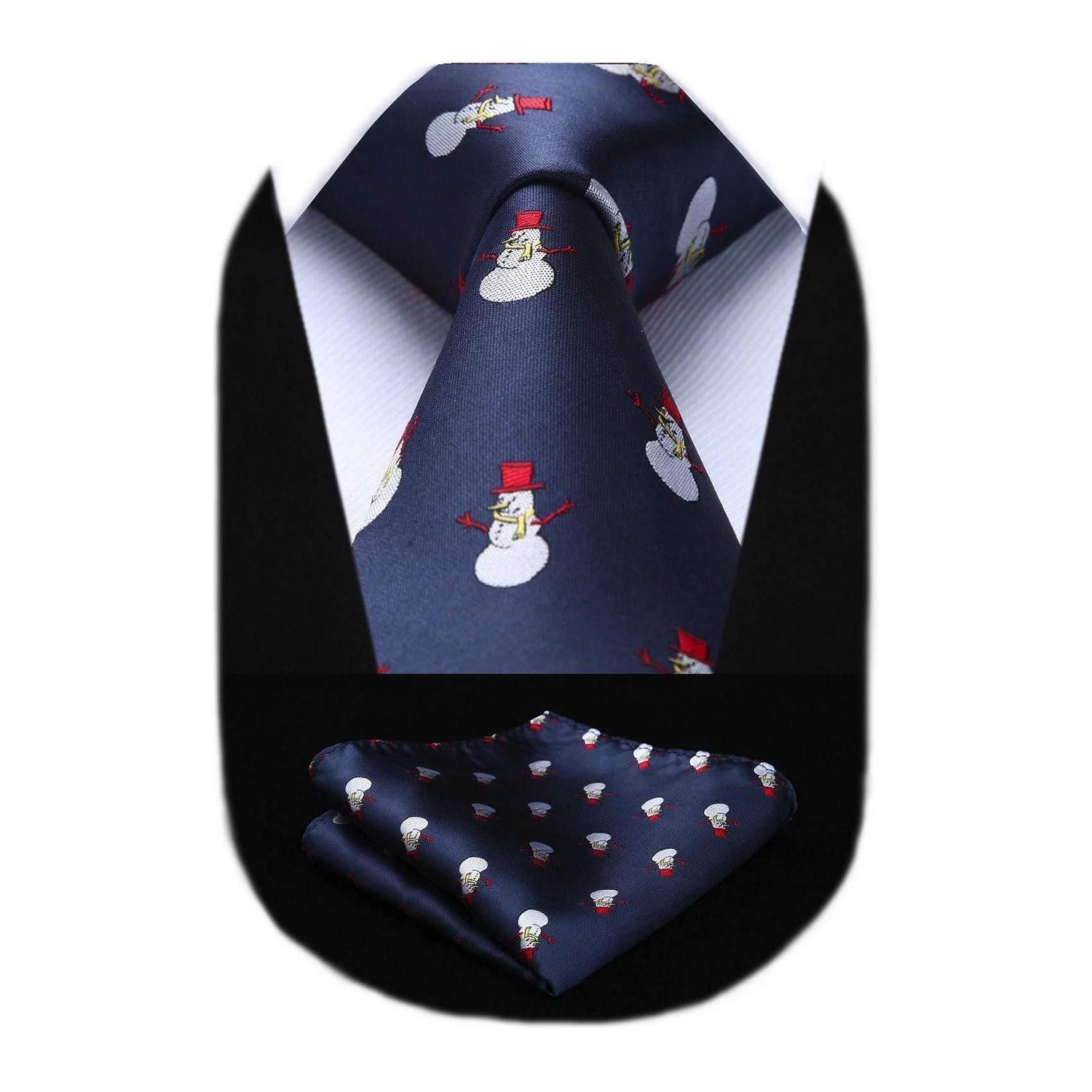 LuxusKollektion Krawatte Krawatte Herren Einstecktuch Set Weihnachts Muster Marineblau Weib Rot (1-St)