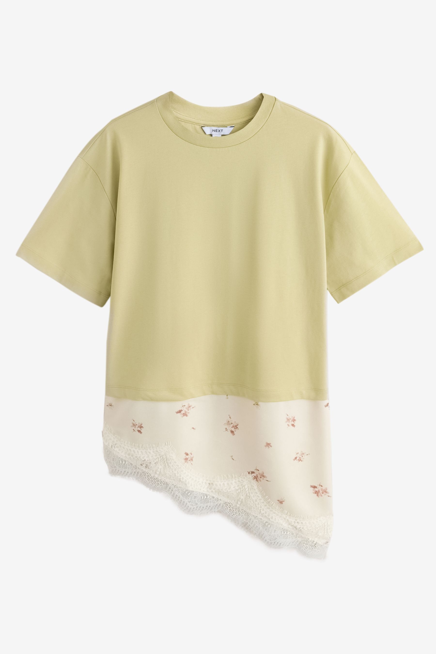 Next T-Shirt Kurzärmeliges T-Shirt maus Satin mit Spitzenbesatz (1-tlg)