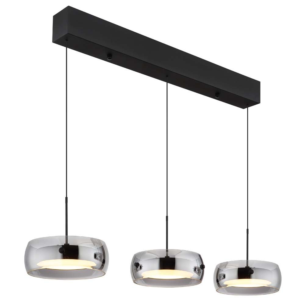 GLOBO LIGHTING Pendelleuchte, LED-Leuchtmittel fest verbaut, Warmweiß, LED Pendelleuchte Hängelampe Metall schwarz rauchglas H 120 cm