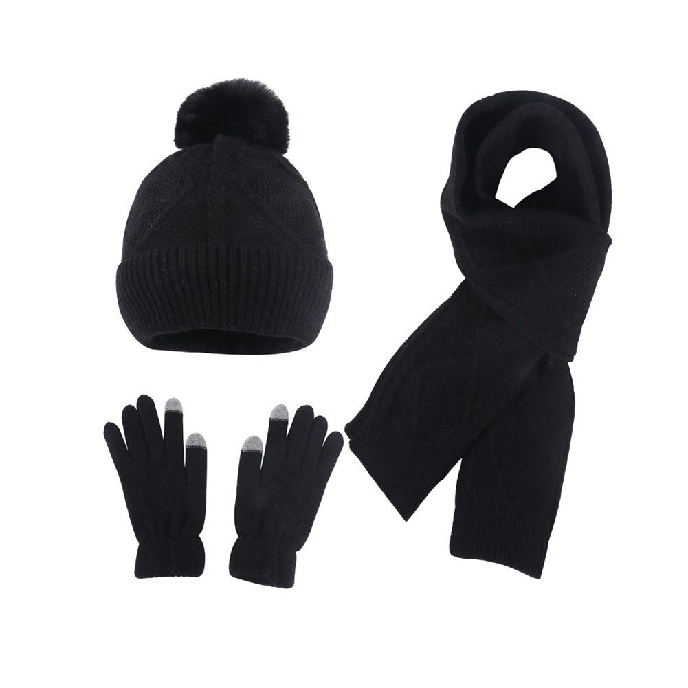Thermohandschuhe schwarz Wärme 3-teiliges Set,Winterliche Mütze Strickhandschuhe LYDMN Handschuh, Schal Wintermütze Schal und