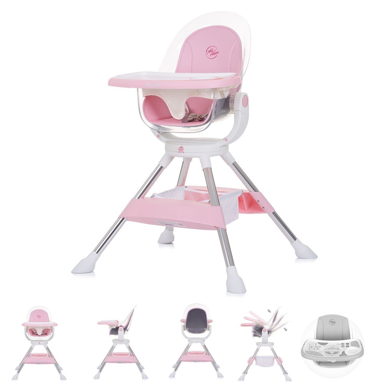 360° Chipolino Rückenlehne verstellbar Hochstuhl Kinderhochstuhl Sitz rosa drehbar, Vision,