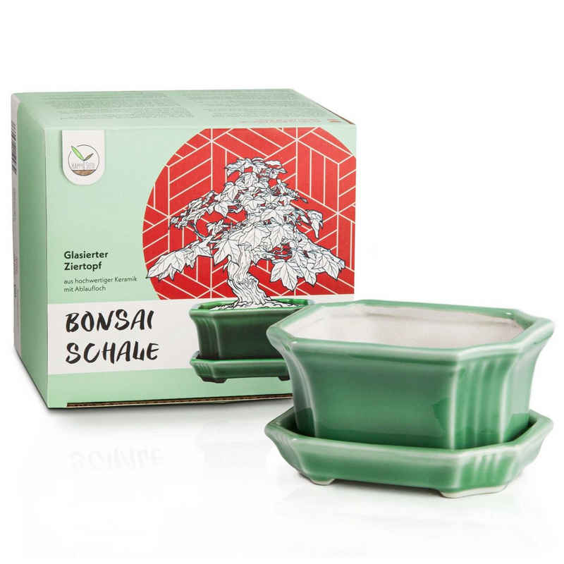 HappySeed Pflanzschale »Bonsai Schale aus Keramik mit Untersetzer (Jadegrün) - 11 x 6,5 x 9 cm«