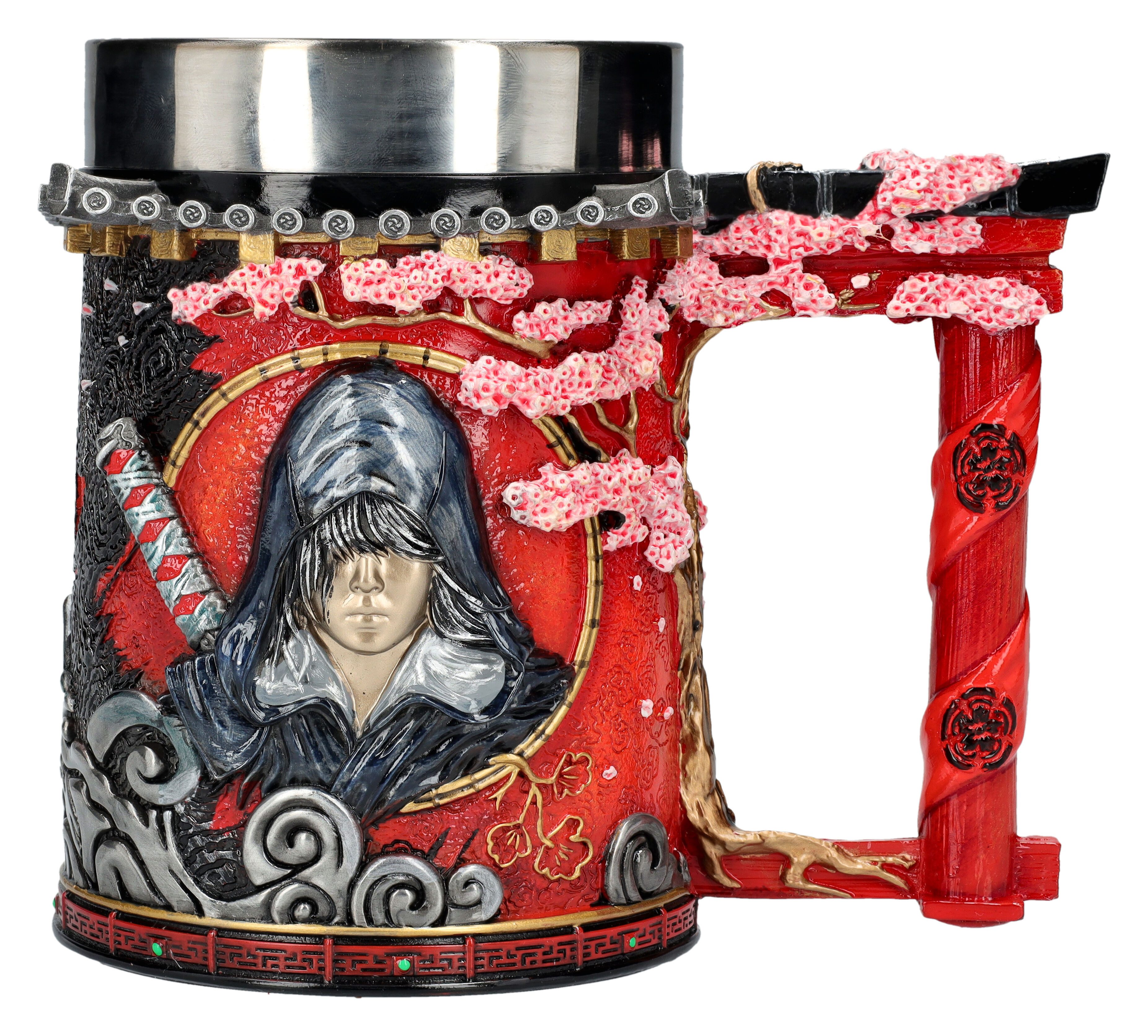 Figuren Shop GmbH Bierkrug Krug - Assassins Creed Shadows - Game Merchandise Bierkrug Dekoration, Kunststein (Polyresin), Edelstahl