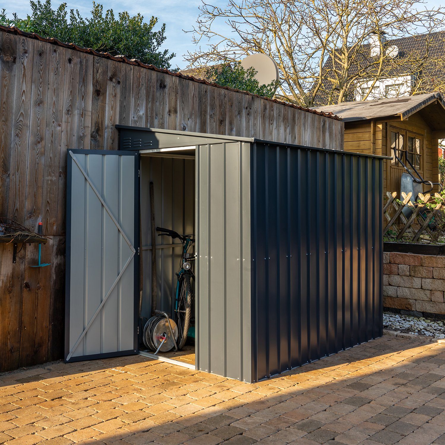 Globel Industries Gerätehaus Metall Anlehn-Gerätehaus, Fahrradgarage "Lean-To 58" (3,75 m), aus feuerverzinktem Stahl, verstärkter Mittelrahmen