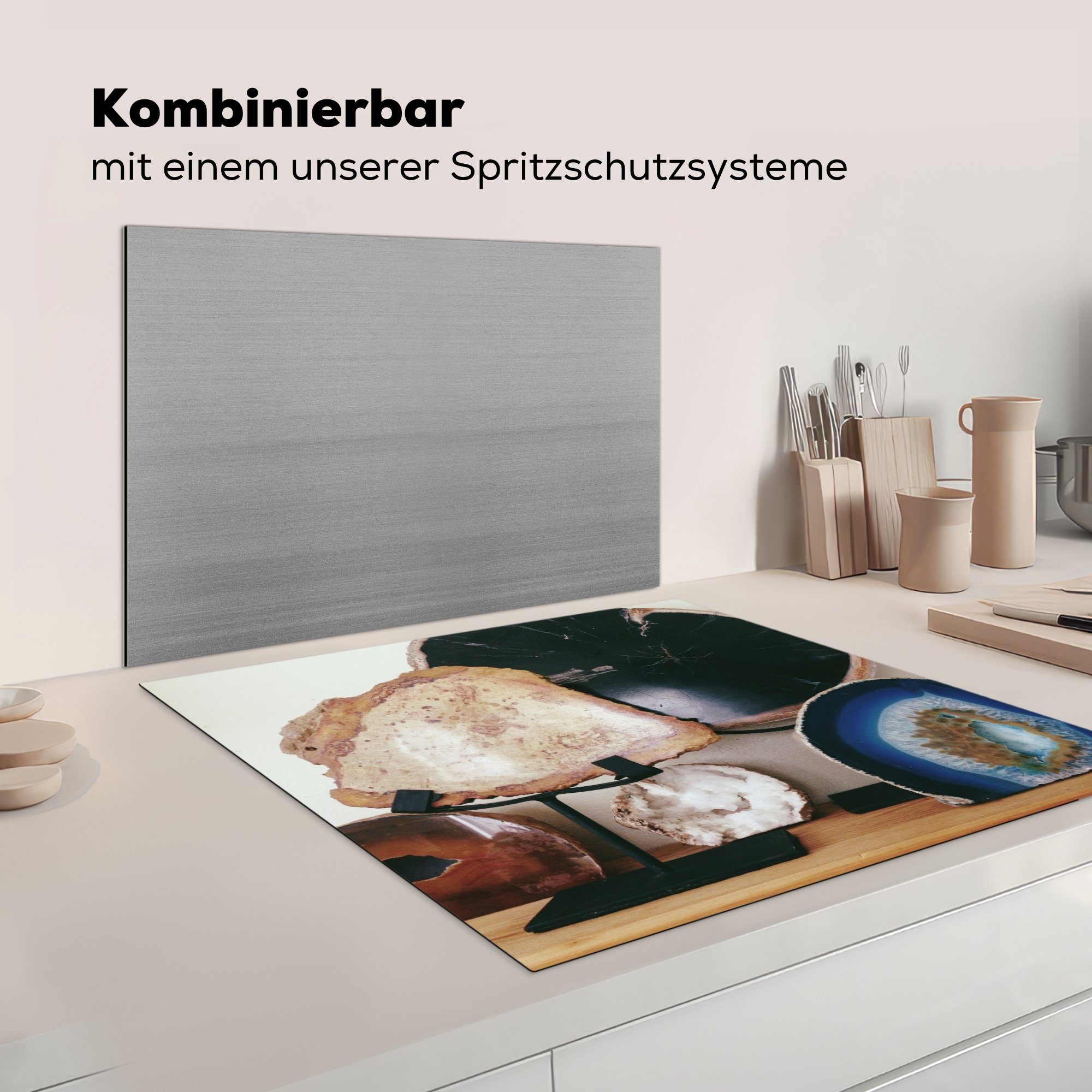 MuchoWow Herdblende-/Abdeckplatte Achat-Sammlung auf einem Ceranfeldabdeckung, Schreibtisch, küche Arbeitsplatte (1 cm, tlg), Vinyl, 78x78 für