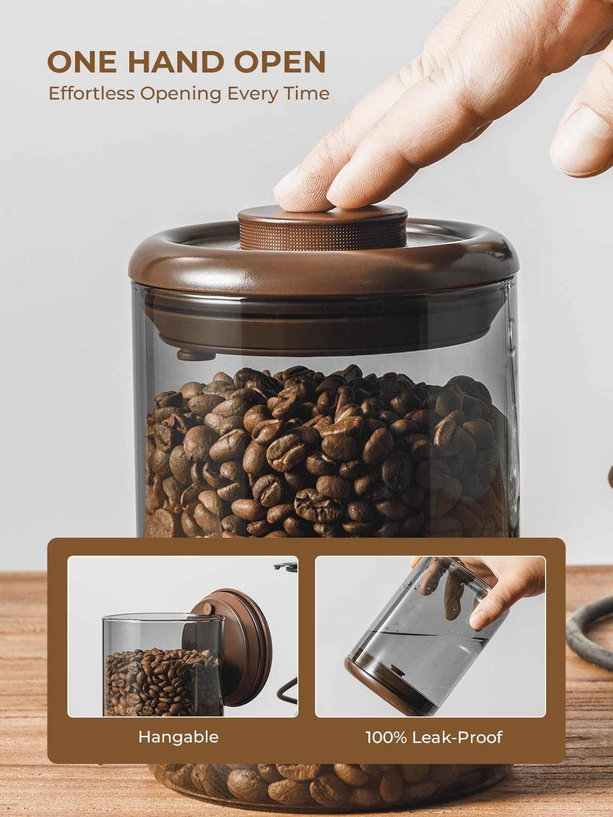 SURFOU Kaffeedose Kaffeedose Glas 900ml Luftdicht mit Ventil für Kaffeebohnen Braun, Glas, (1200 ml Fassungsvermögen, Vorratsdosen mit Deckel Luftdicht, Vorratsdosen, Vorratsdosen Glas mit Deckel, KaffeedoseLuftdicht, Braune Kaffeedose aus Borosilikatglas mit Einweg-CO₂-Ventil, luftdichtem Druckknopfdeckel, 1-tlg., ideal für Kaffeebohnen und gemahlenen Kaffee), Lichtgeschütztem Design, Kompakte Größe, Vielseitig einsetzbar
